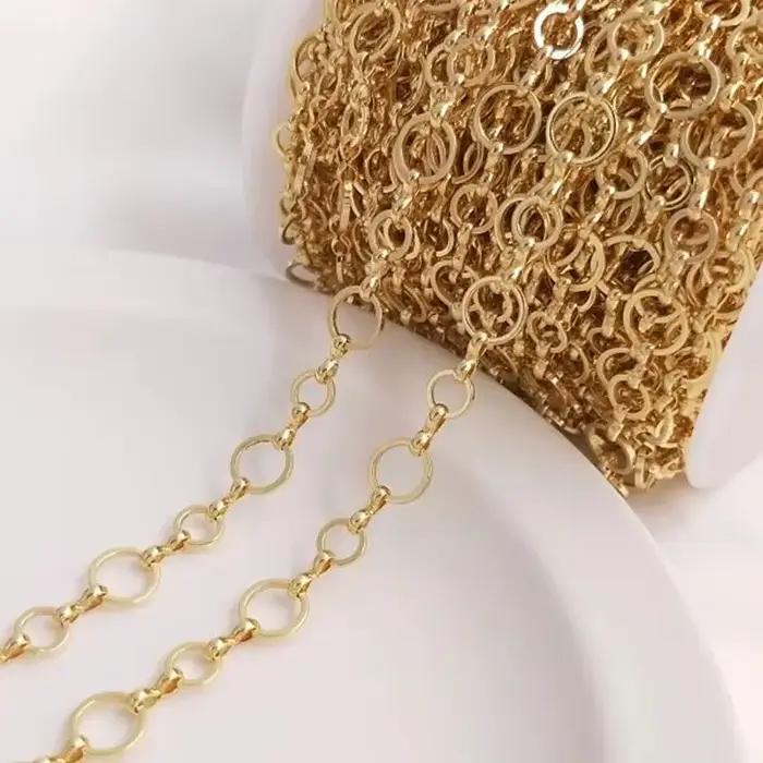 Chaîne d'anneau plaquée or 14K 6 + 8mm, chaîne ronde O, chaîne ample manuelle, accessoires de bracel