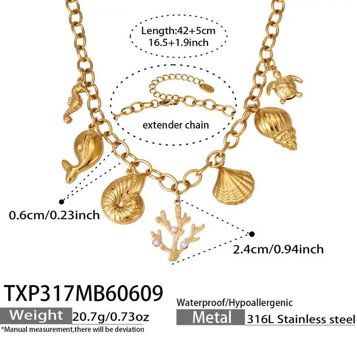Parure de bijoux tendance Ocean Charm en acier inoxydable 316L plaqué or 18 carats avec zircon