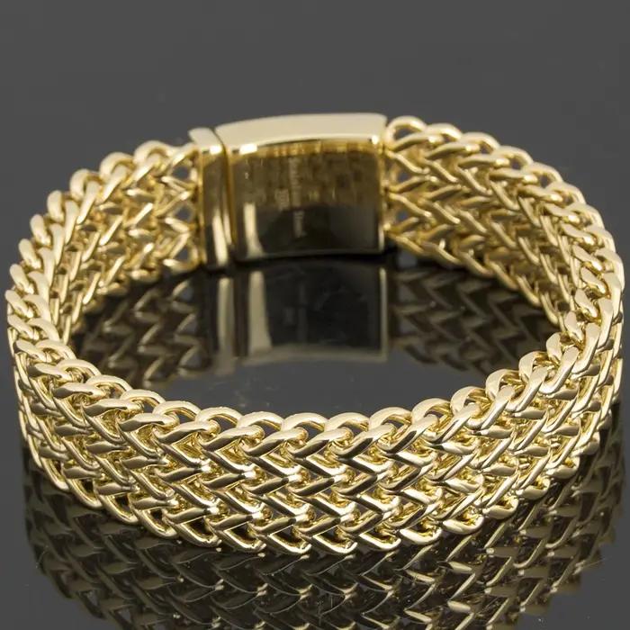 Bracelet de luxe couleur or jaune pour hommes, chaîne en acier inoxydable de 18MM de large, bijoux e