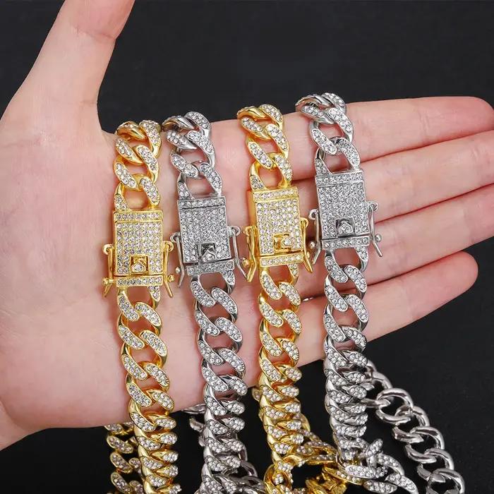 Collier + montre + Bracelet Hip Hop Miami gourmette chaîne cubaine or glacé pavé strass CZ Bling rappeur pour hommes bijoux 20 pouces