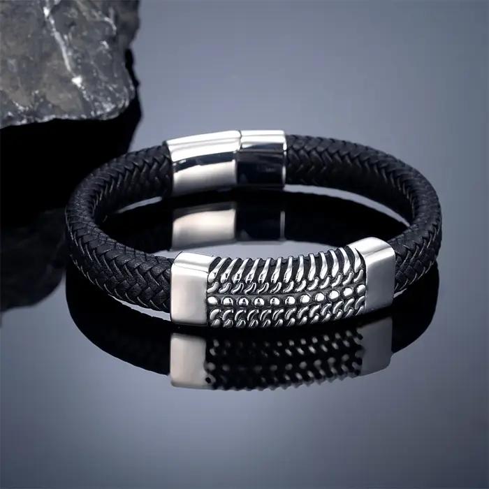 Bracelet en cuir tissé Punk pour hommes