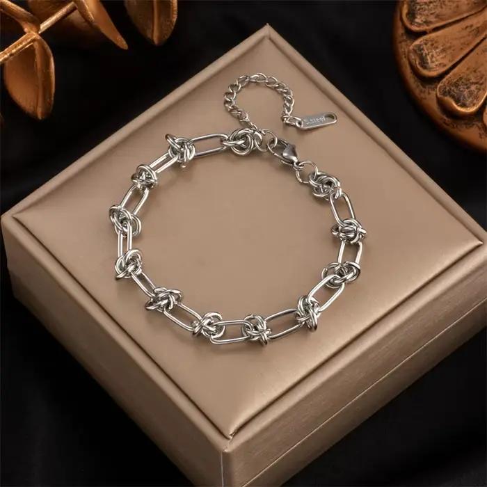 DIEYURO 316L acier inoxydable or argent couleur torsion noeud collier Bracelets pour femmes fille no