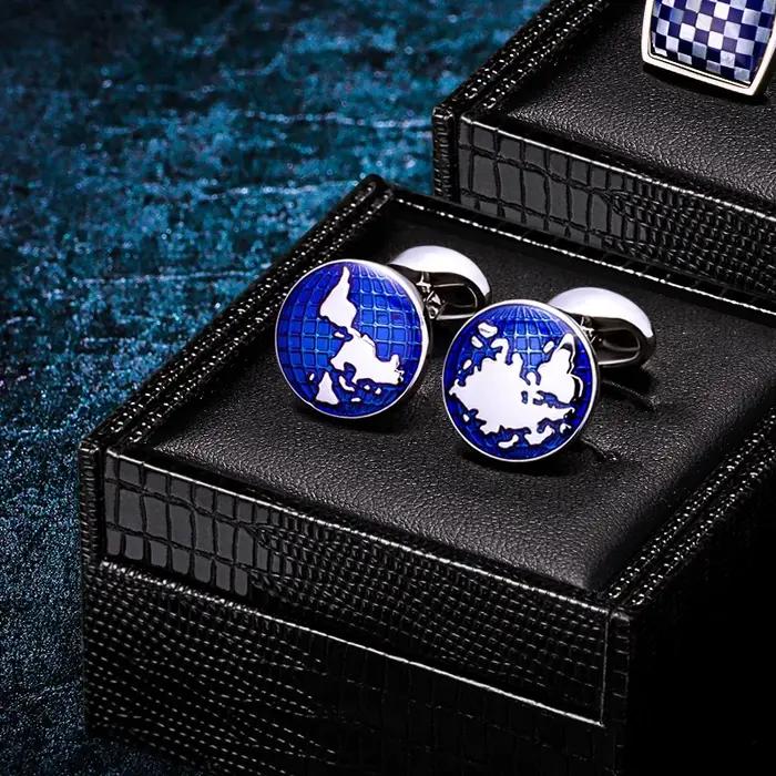 Boutons de manchette élégants carte du monde pour hommes à la mode pour invités de mariage et occasions spéciales