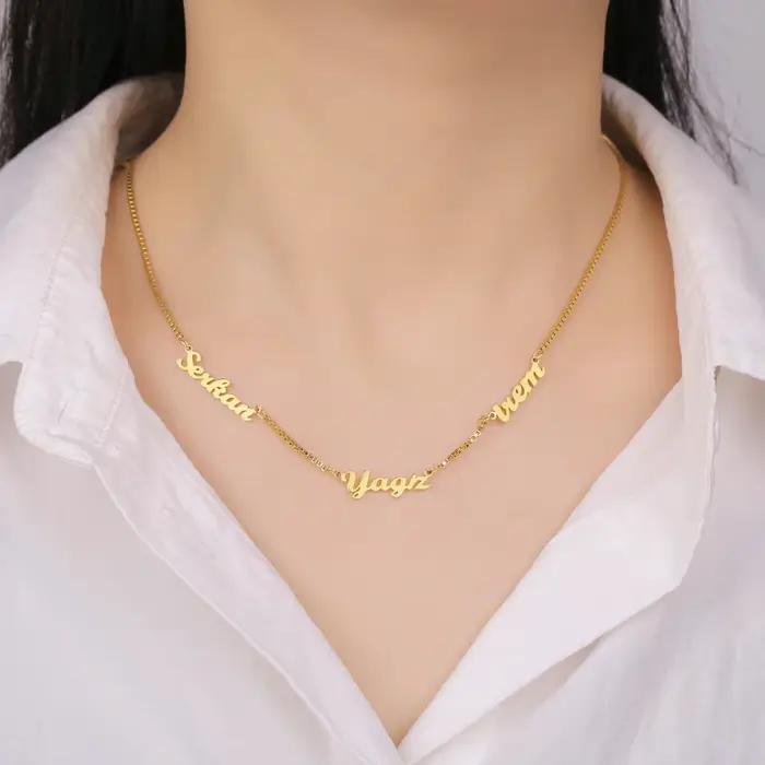 Collier personnalisé à plusieurs noms pour femmes, bijoux avec nom personnalisé, ras du cou en acier inoxydable, boîte de cou, chaîne, cadeau pour ami et famille