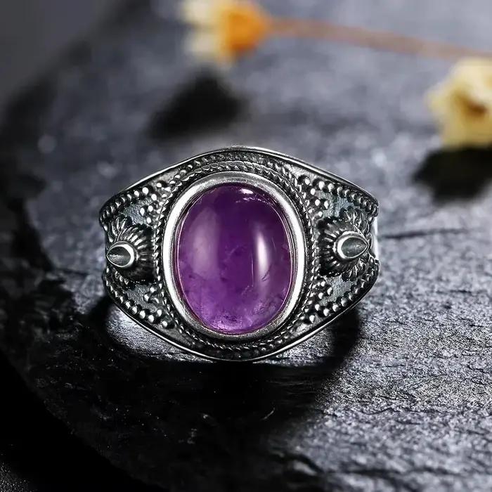 Bague rétro en argent Turquoise 8x10MM