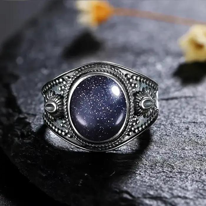Bague rétro en argent Turquoise 8x10MM