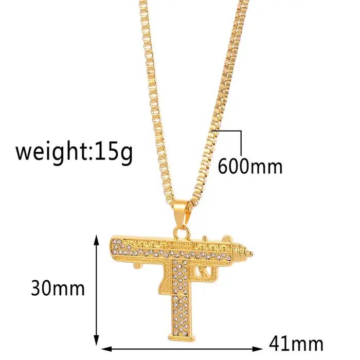 Collier pendentif pistolet Uzi scintillant en cristal pour hommes bijou masculin hip hop style classique en alliage de zinc pour occasions spéciales