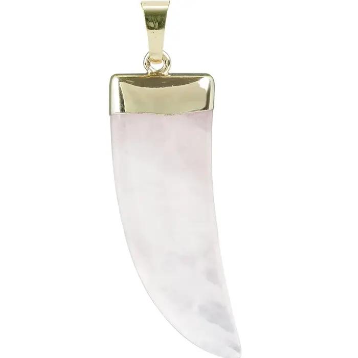 Collier pendentif en forme de corne de taureau pour hommes, Quartz naturel, bord de lune, à la mode,