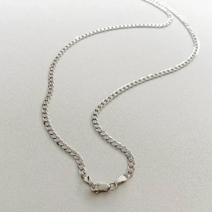 Collier chaîne gourmette en argent sterling 925 massif plaqué rhodium