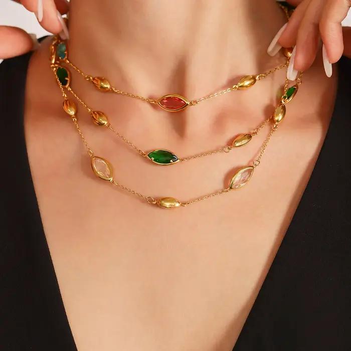 Collier Chic en Acier Inoxydable avec Pendentif en Forme d'Oeil, Verre Tchèque Plaqué Or, Ensemble de Bijoux pour Femmes Occasions Spéciales