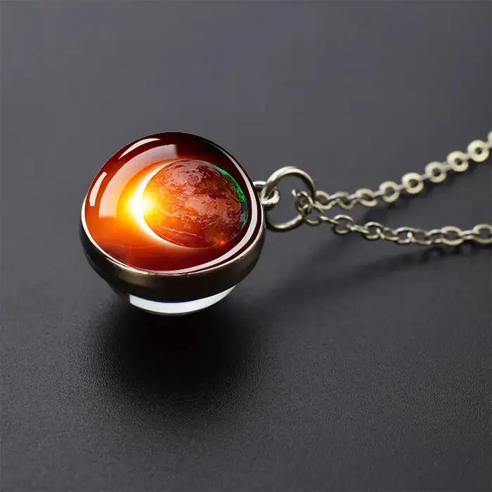 Système solaire planète collier lune terre Júpiter Neptune Mars Venus mercure boule de verre pendentif