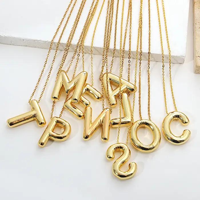 AENSOA Collares plaqué or cuivre gros Alphabet ballon bulle lettre initiale pendentif collier pour femmes hommes colliers à breloques