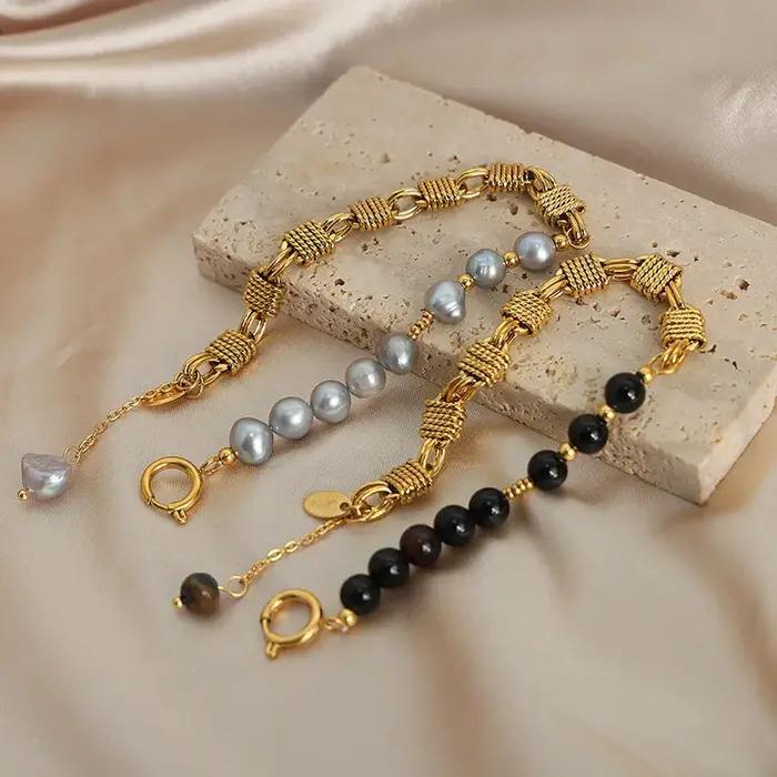 Bracelet en perles d'eau douce grises