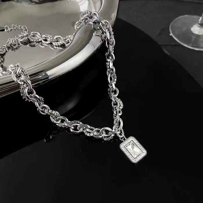 Collier pendentif bloc de zircone en acier titane pour homme et femme