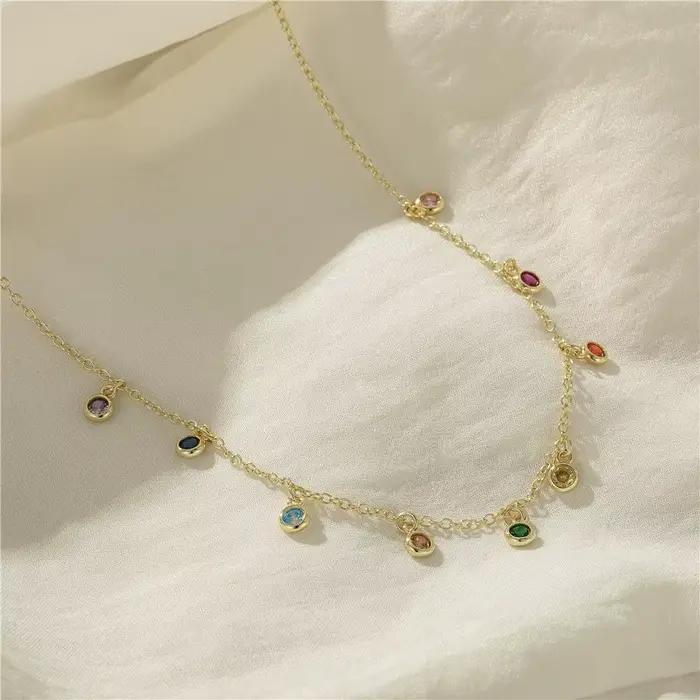 Aide 925 argent Sterling français élégant rond fin polyvalent couleurs Zirconium femmes collier exquis tour de cou chaînes bijoux