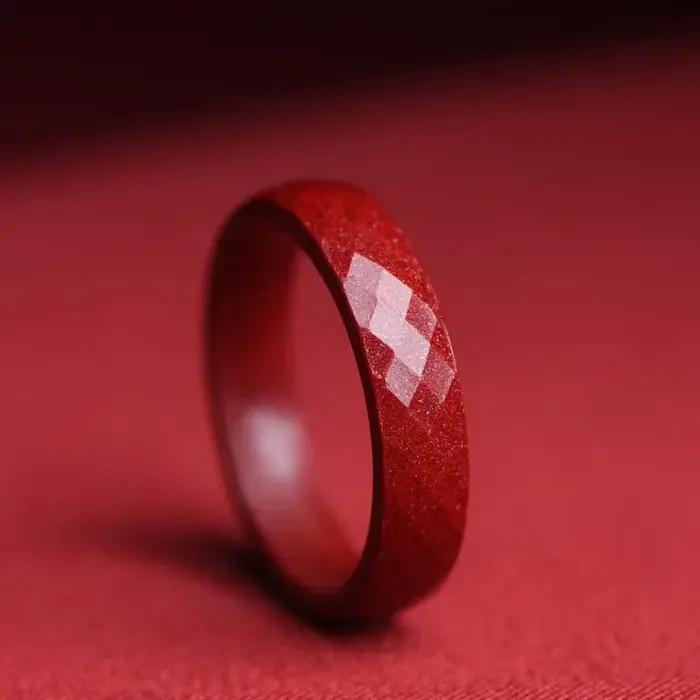 Bague Cinabre Authentique Naturelle en Aventurine, Bijou d'Eternité pour Femme Occasions Spéciales, Alliance de Mariage, Style Classique