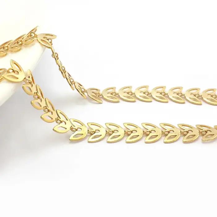 Chaîne de collier en forme de feuille d'arbre en laiton Bronze Antique