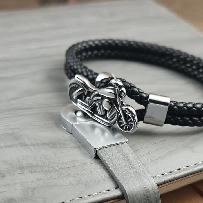 Bracelet en cuir pour homme de style moto classique
