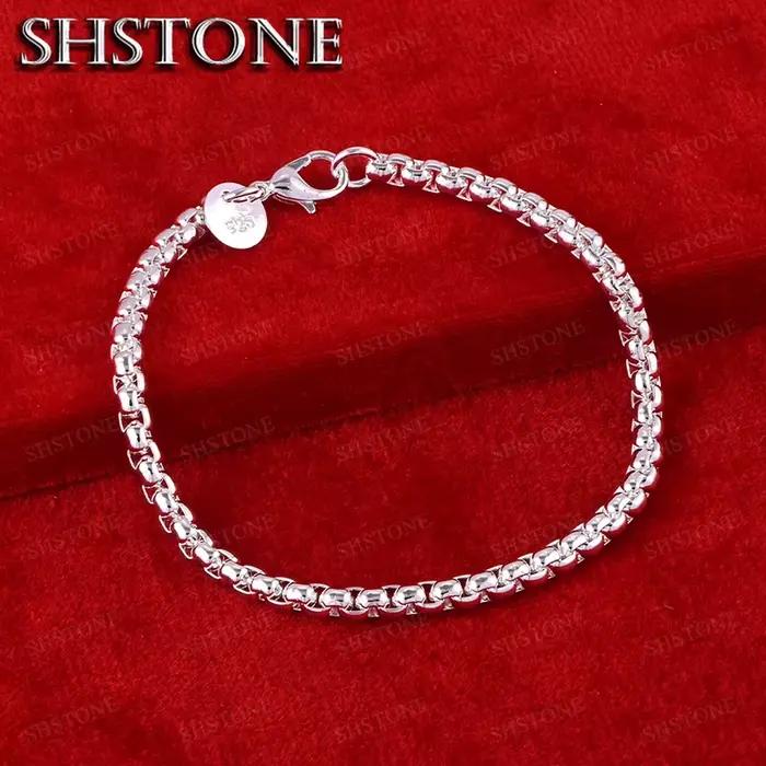 Bracelet populaire en or 18 carats, chaîne en forme de boîte de 4 mm, en argent sterling 925, pour hommes et femmes, pour mariage, fête d'anniversaire, bijoux à la mode, cadeaux