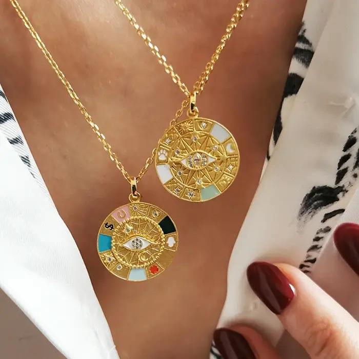Juya 18K plaqué or artisanat émail hindouisme religieux judaïsme grec mauvais œil breloques pour bricolage pendentif fabrication de bijoux turcs