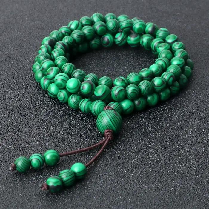 Bracelet et collier de prière en pierre de malachite verte naturelle pour hommes et femmes