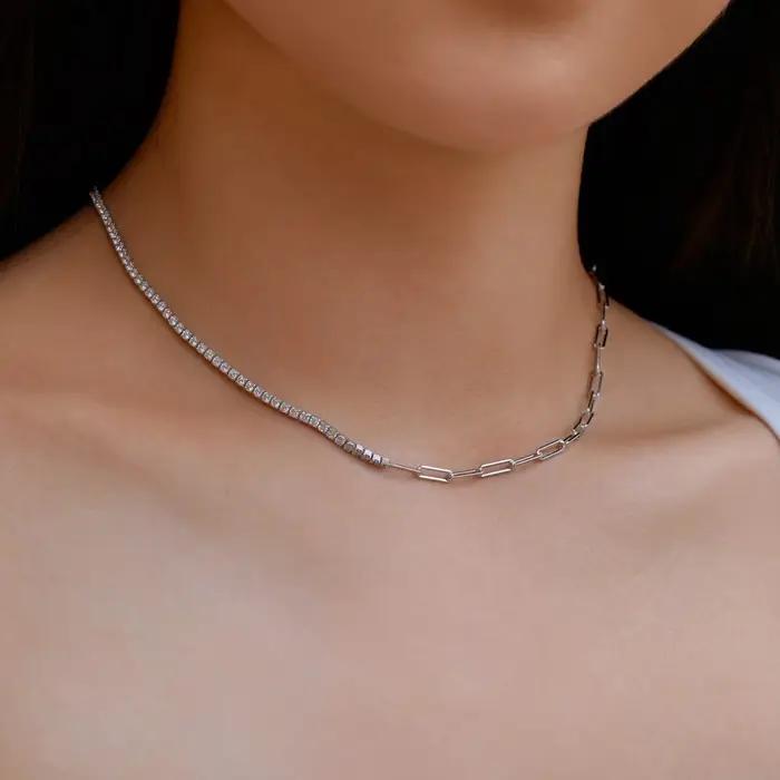 Collier chaîne tennis Vinregem avec saphir synthétique