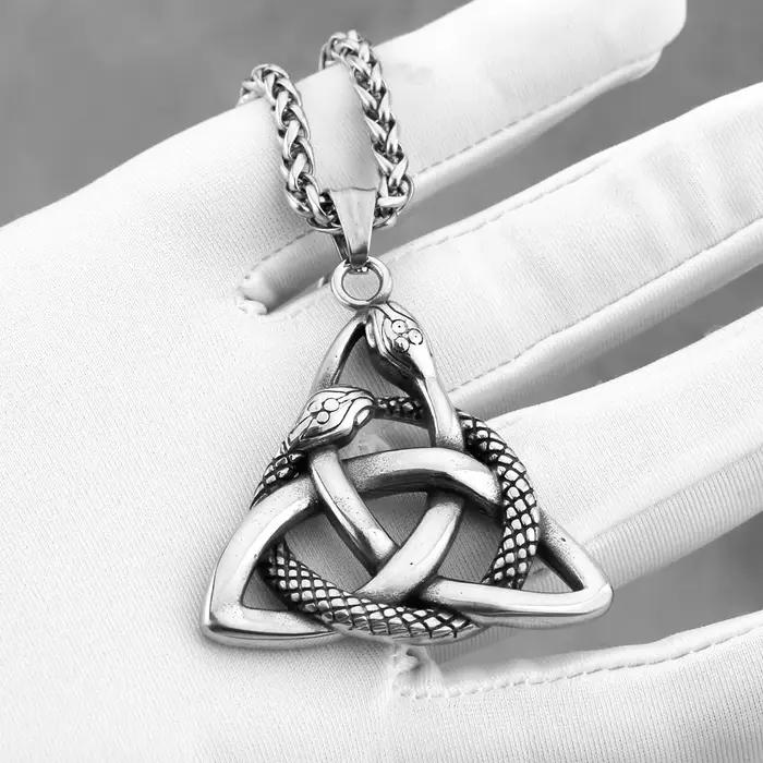 Viking Ouroboros Trinity collier hommes en acier inoxydable nordique noeud celtique amulette pendentif