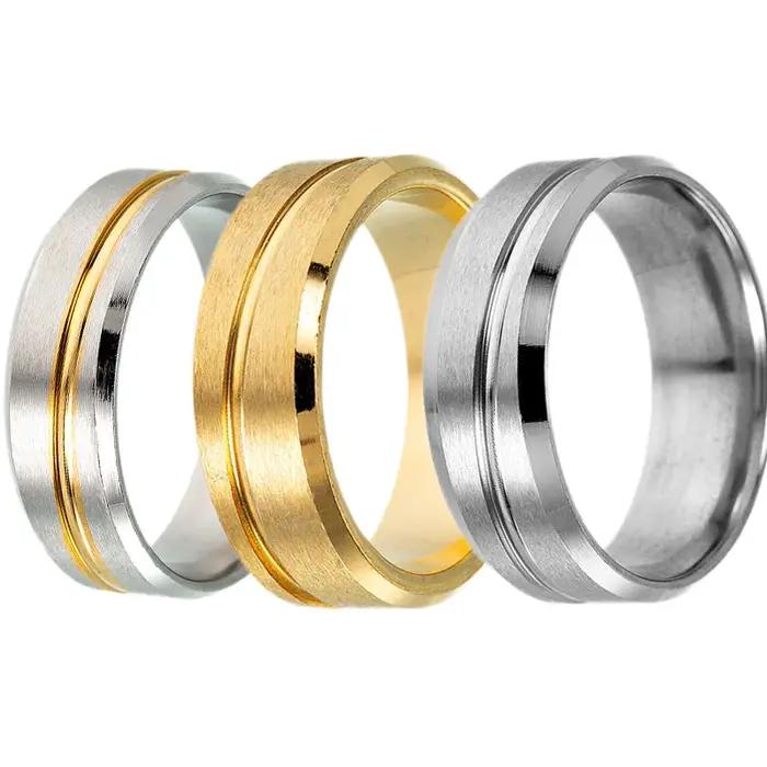 Bague pour hommes couleur argent rainure mat anneaux en acier inoxydable bijoux de fiançailles de mariage anniversaire