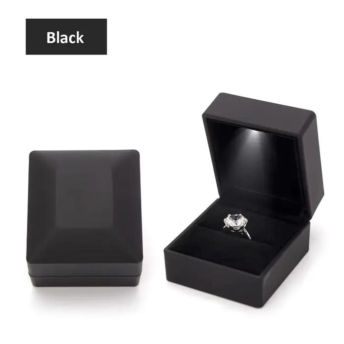 Boîte à bijoux LED pour bague et collier, vitrine d'emballage, étuis de rangement légers, affichage