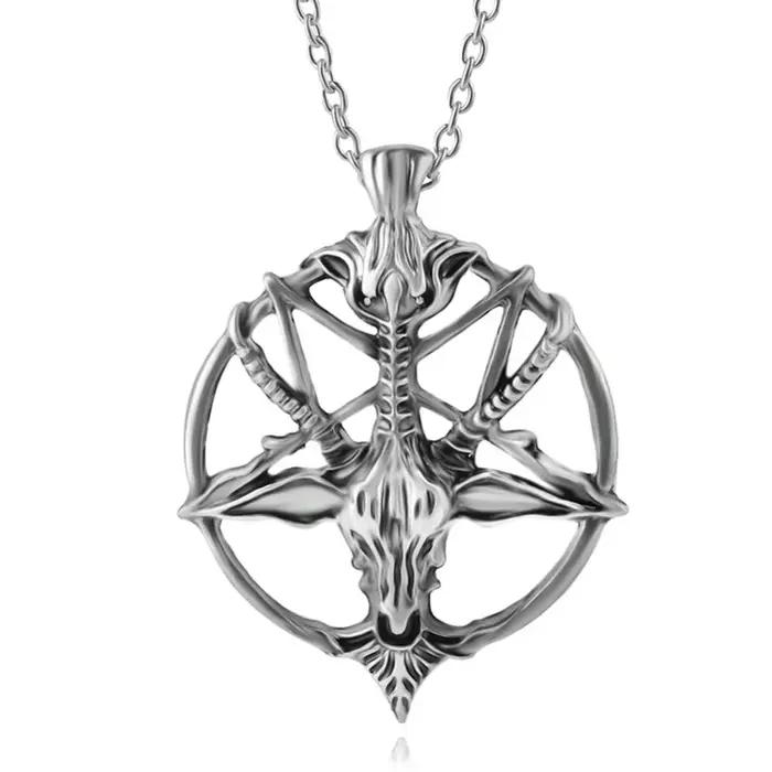 Collier pendentif tête de chèvre Baphomet en bijouterie gothique avec pentagramme inversé et sigil pour hommes occasions spéciales et culture gothique