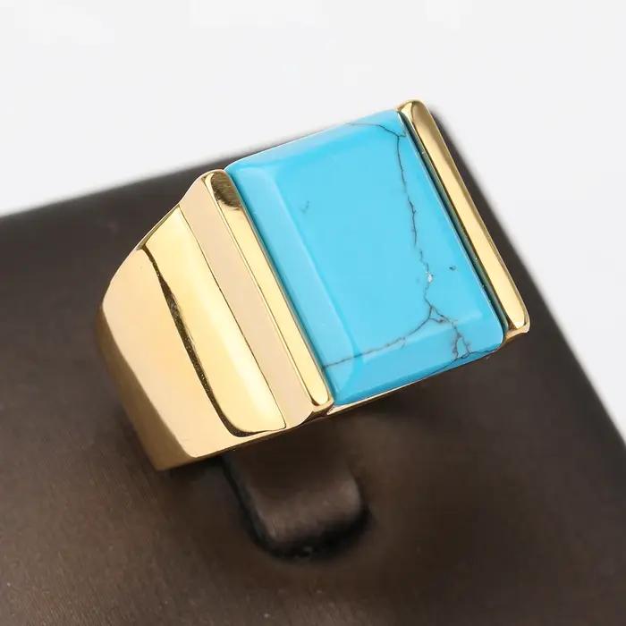 Bagues Turquoise artificielles de haute qualité pour hommes et femmes, en acier inoxydable 18KP, bij