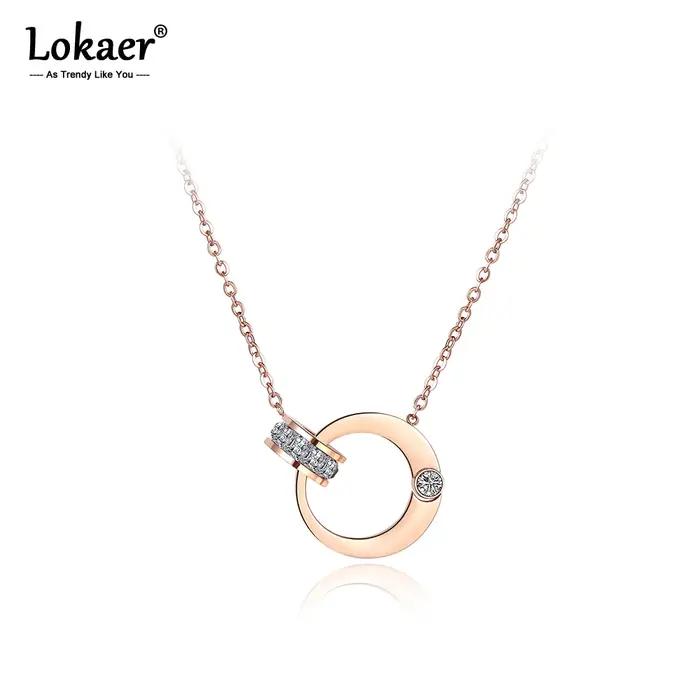 Lokaer Double cercle cubique zircone chaîne lien colliers bijoux en acier inoxydable Sautoirs collier pour les femmes livraison gratuite N18054