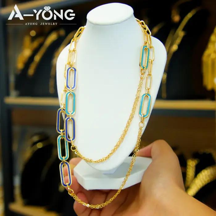 Collier Long Bohème Plaqué Or 21 Carats Style Classique Femme Occasions Spéciales Ras De Cou Bijoux De Fête Arabes Islamiques