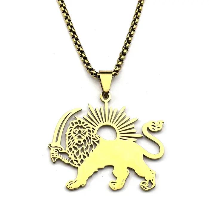 Collier Shamshir Lion de Perse en acier inoxydable pour homme et femme avec pendentif épée islamique iranienne pour occasions spéciales et cadeaux