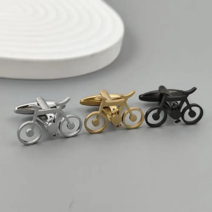 Nouveau - Boutons de manchette en acier inoxydable plaqué or 18 carats : design de vélo exquis