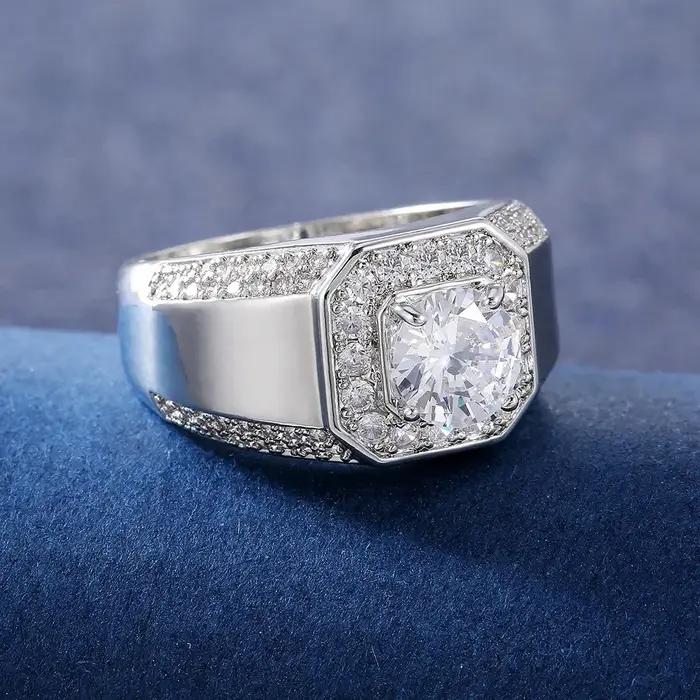 Luxe 925 en argent Sterling hommes AAA cristal Zircon pierre bague de mariage brillant Noble fiançailles