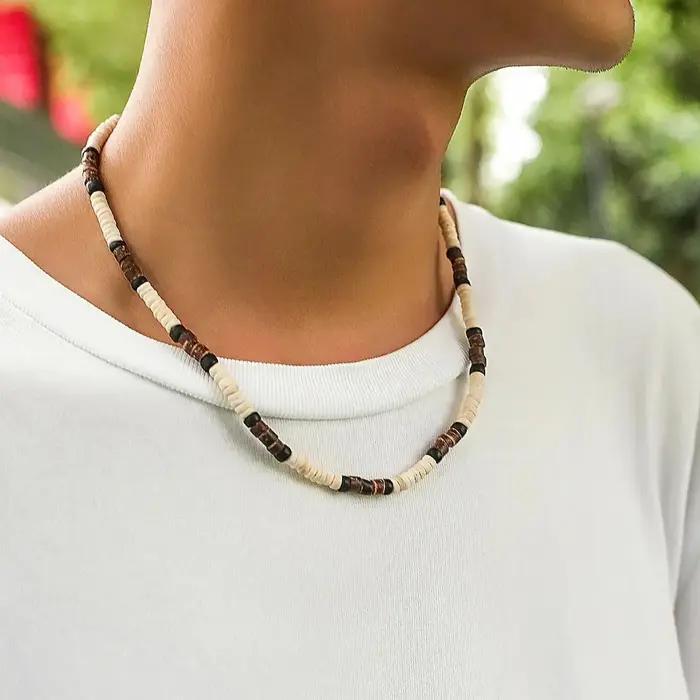 Collier de surfeur en perles de bois pour hommes