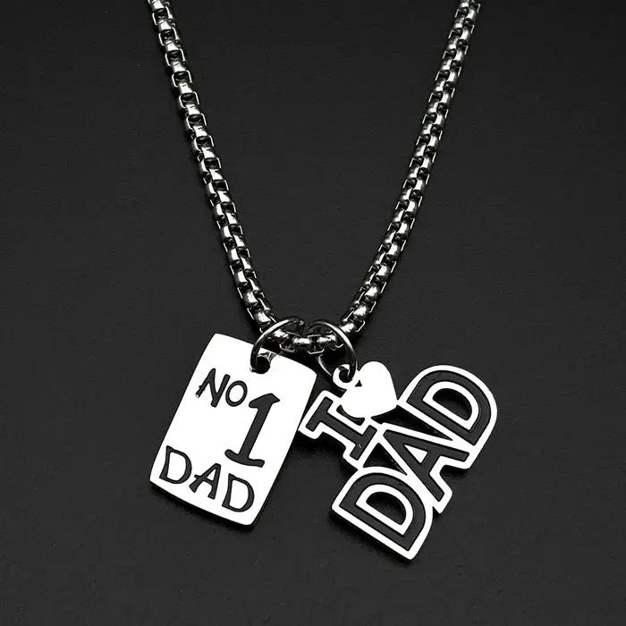 Collier Pendentif « J'aime Papa » en Acier Inoxydable Argenté