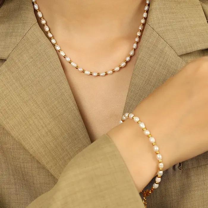 Amaiyllis – ensemble bracelet et collier de perles d'eau douce baroques Vintage