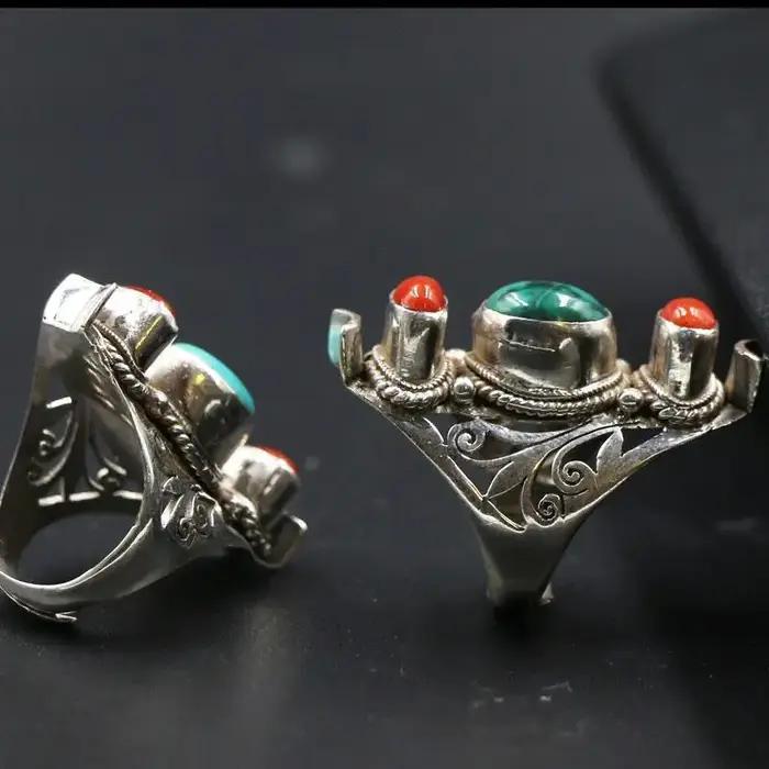 Bague artisanale en argent 925 et turquoise pour homme et femme