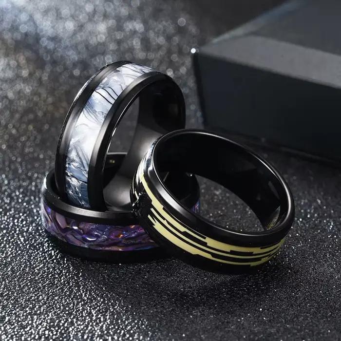 Bague en acier inoxydable noire classique pour femmes et hommes, bijou robuste et élégant pour toutes les occasions spéciales