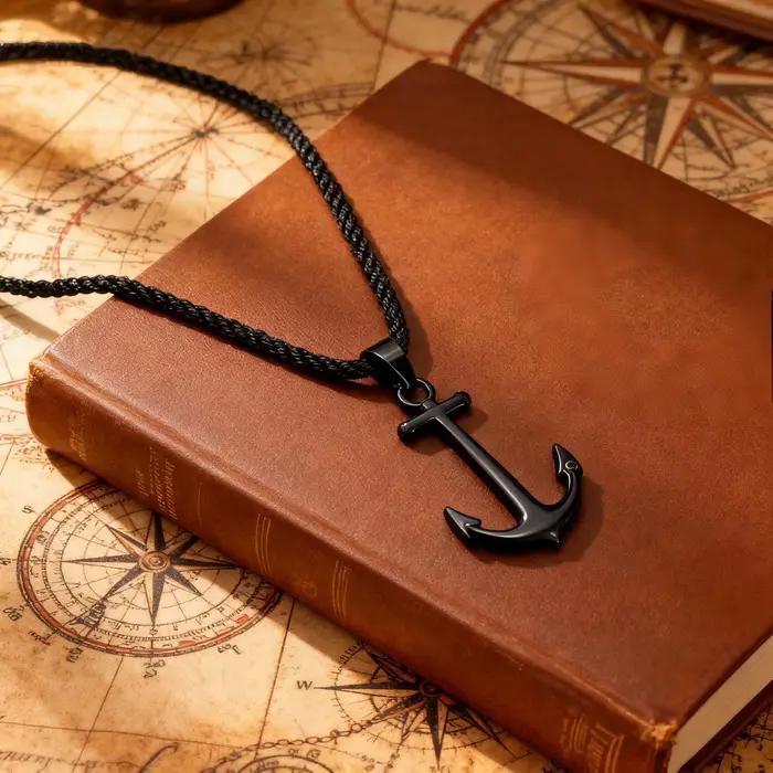 Collier pendentif ancre nautique noire réglable pour hommes mode acier inoxydable nylon occasion spéciale voyage