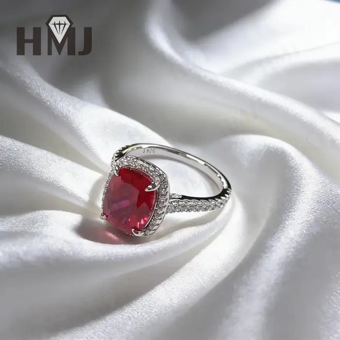 Bague HMJ en argent sterling 925 sertie d'émeraude/saphir/rubis de Colombie labellisée pour occasions spéciales et cadeaux de prestige pour femmes