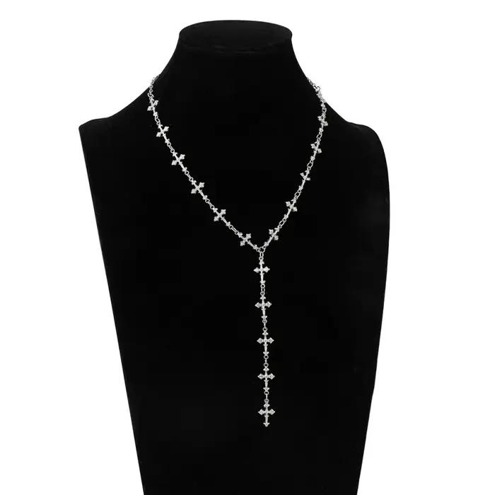 Collier en forme de Y avec pampilles couleur argent pour hommes et femmes