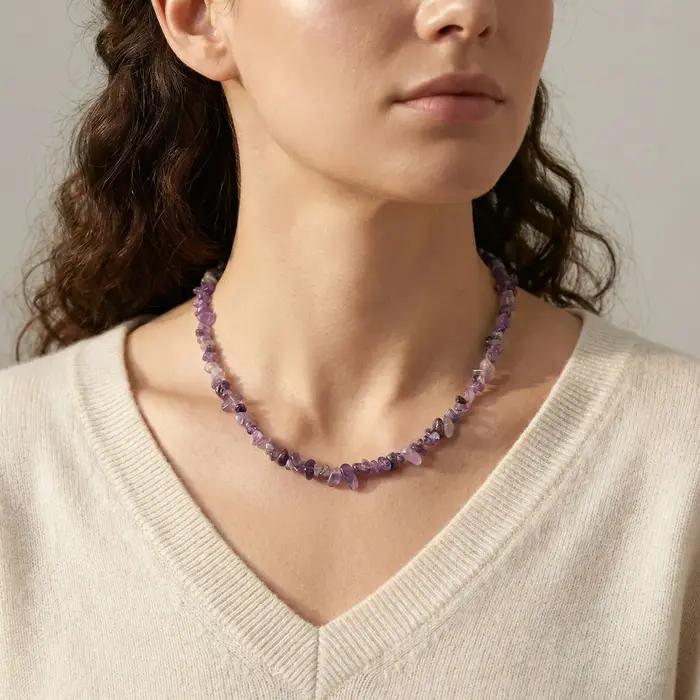 Collier en améthyste, perles de cristal naturel