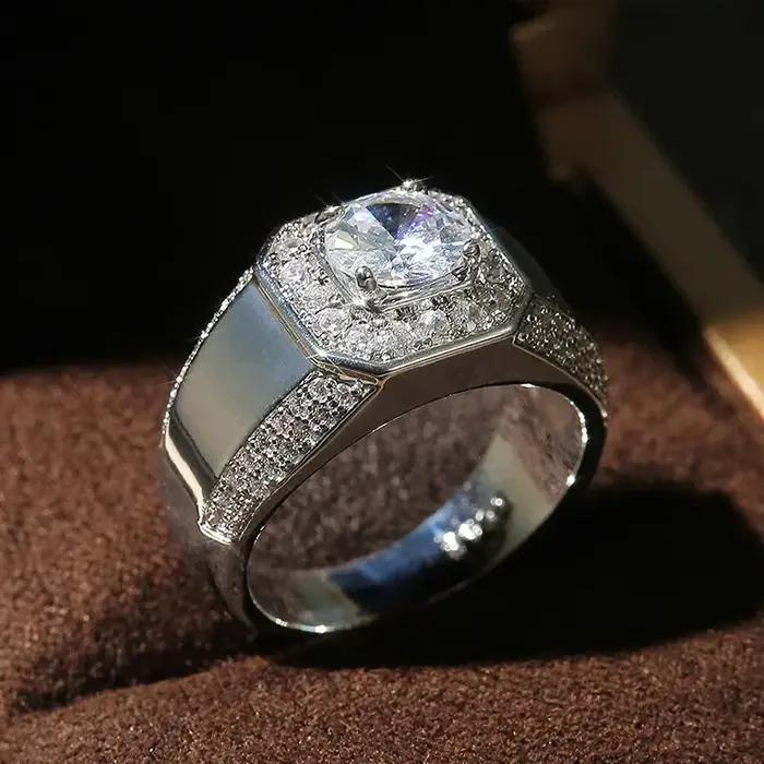 Luxe 925 en argent Sterling hommes AAA cristal Zircon pierre bague de mariage brillant Noble fiançailles