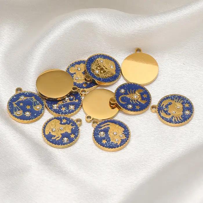 Breloques en acier inoxydable émaillées 12 constellations zircon DIY pour colliers pendentifs boucles d'oreilles occasions spéciales femmes