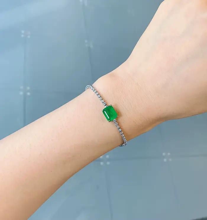 KNRIcalls-Bracelet de tennis en tourmaline émeraude pour femme, brin de bijoux fins, accessoires rét