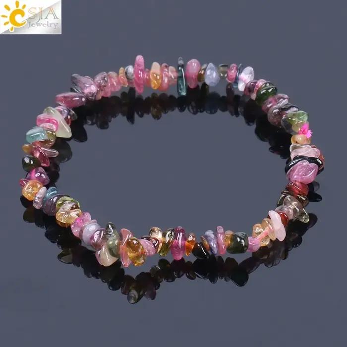 CSJA – Bracelet Tourmaline noir et rose, pierres précieuses naturelles colorées, perles en cristal,