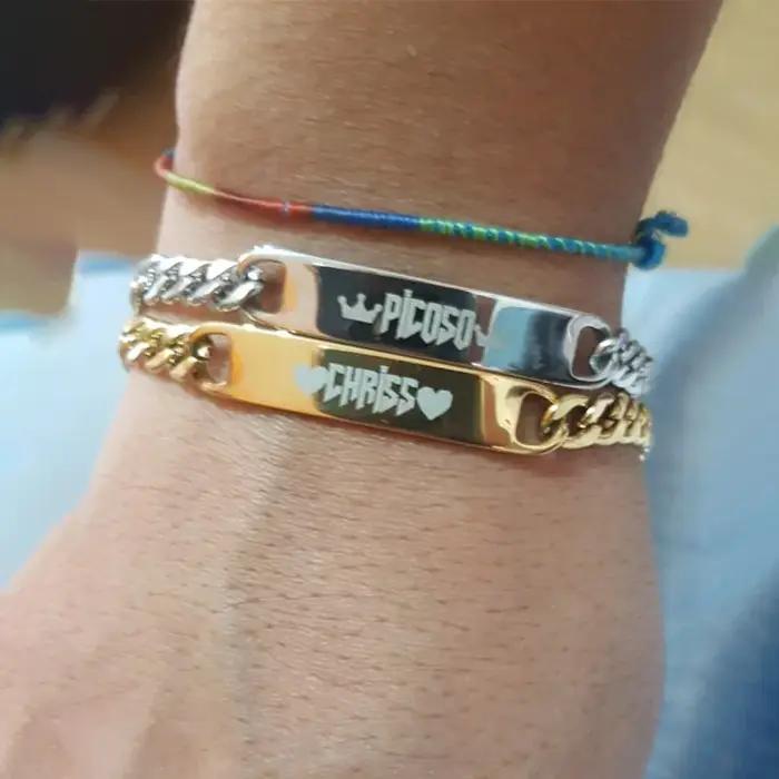 Bracelet avec nom gravé en acier inoxydable pour hommes